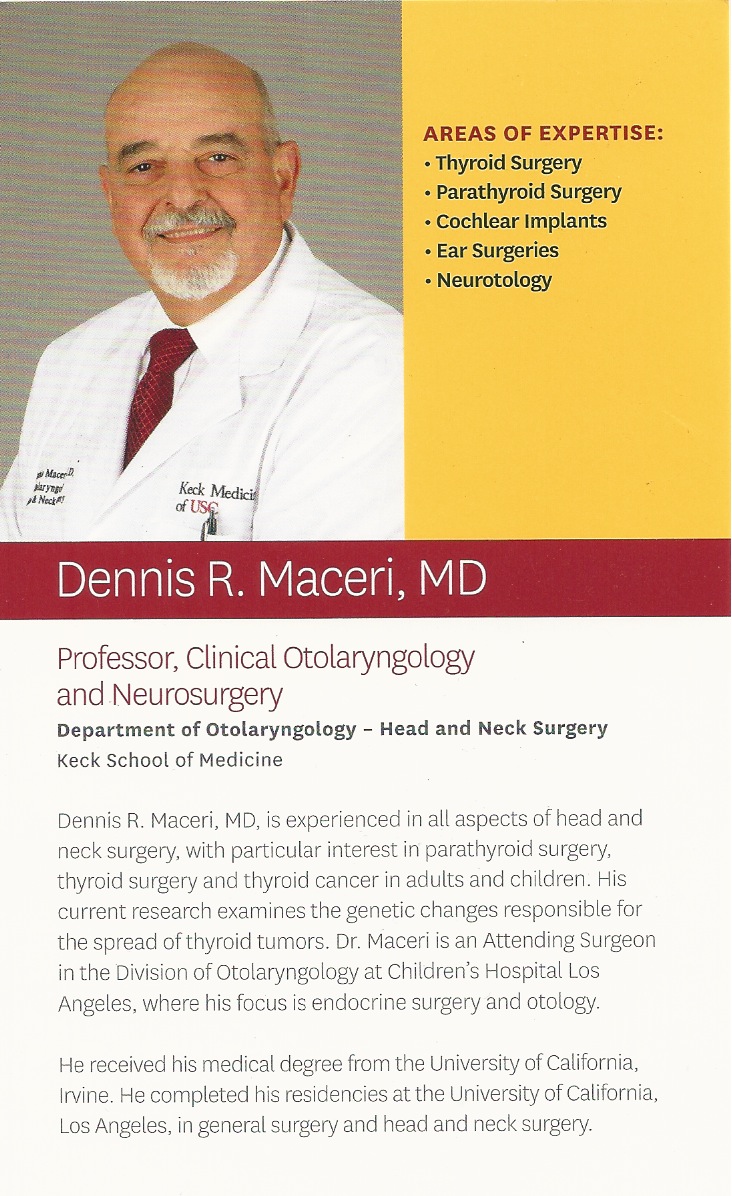 Dr. Dennis Maceri, MD will be joining us for our October HNC Support meeting