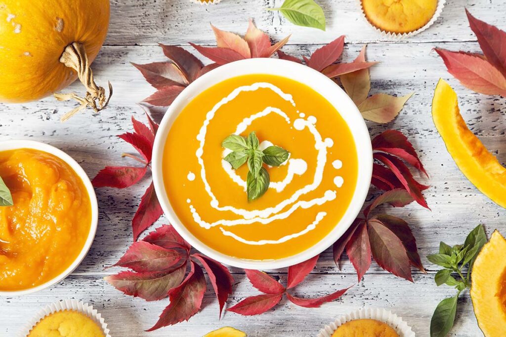 A warm and delicious acorn squash bisque for Thanksgiving